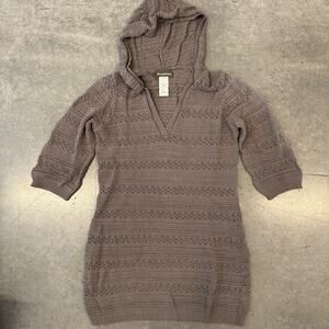 Vintage Y2k Tommy Bahama Crochet Knit Brown Hoodie Pullover Women's XL